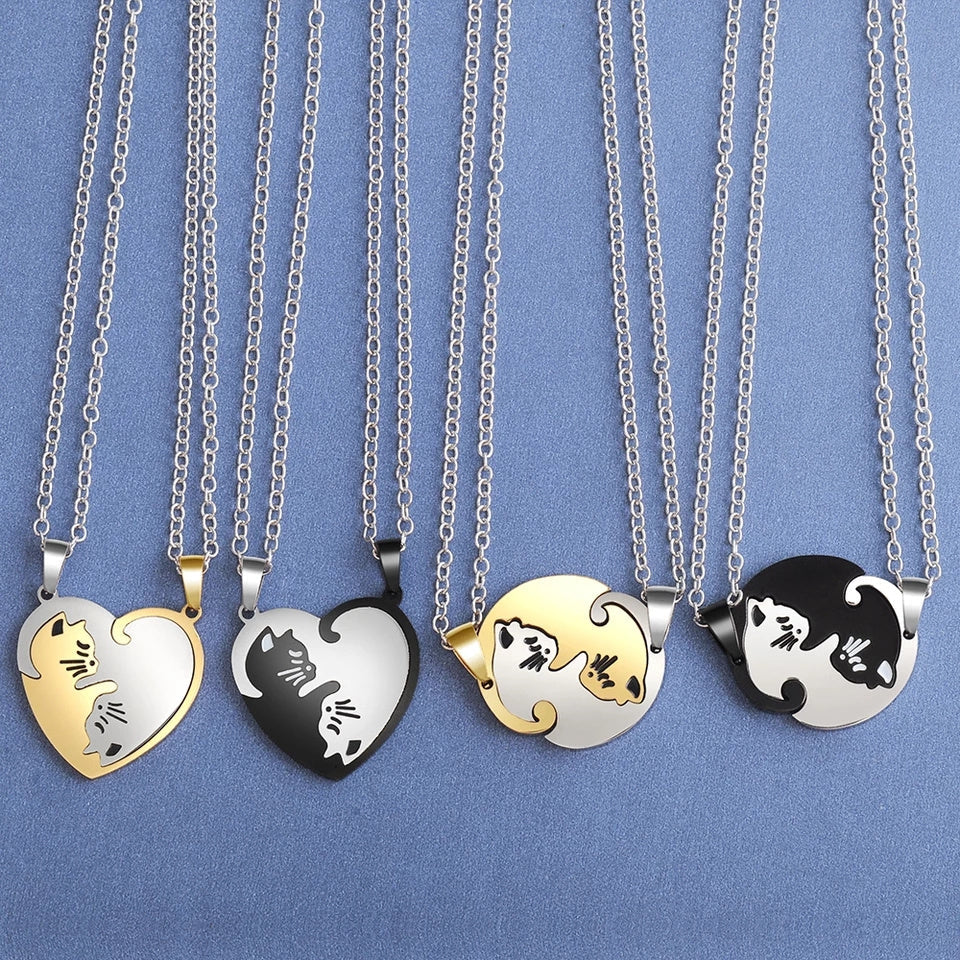 Couple Necklace Jewelry Choker Cute Cartoon Cat Animal Stainless Steel Necklace For Women Men Girl Boy Valentine's Day Gift