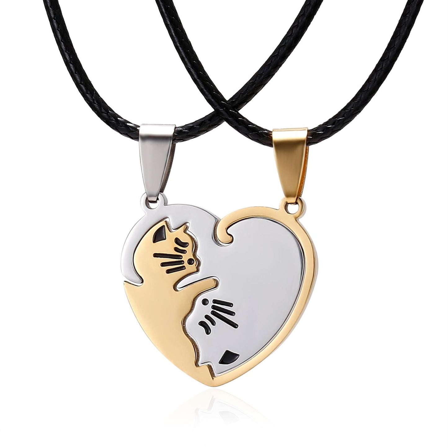 Couple Necklace Jewelry Choker Cute Cartoon Cat Animal Stainless Steel Necklace For Women Men Girl Boy Valentine's Day Gift