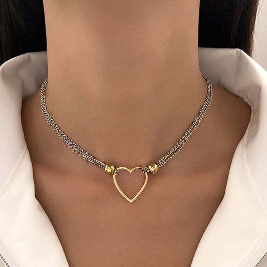 Add a Touch of Love with our Stackable Chain Necklace - Hollow Heart Shape Pendant, Adjustable Choker for Women & Girls (1 Pc)