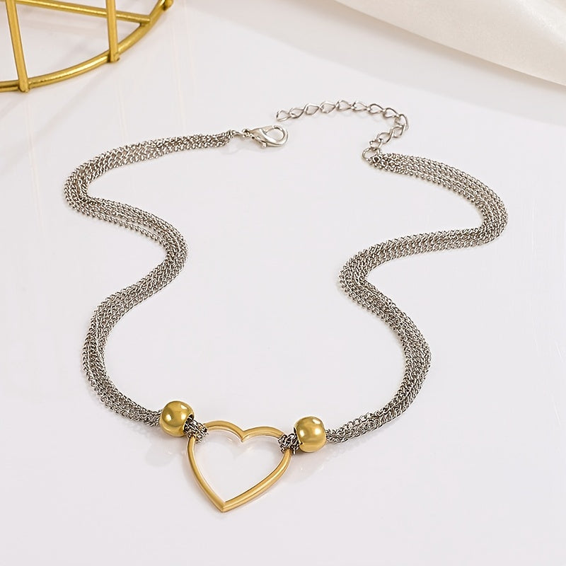 Add a Touch of Love with our Stackable Chain Necklace - Hollow Heart Shape Pendant, Adjustable Choker for Women & Girls (1 Pc)