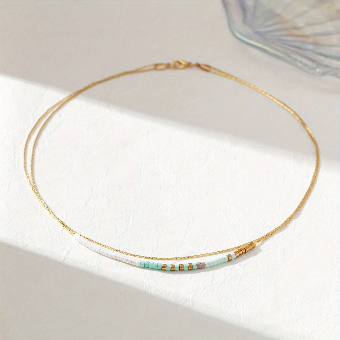 Boho Style Mixed Color Crystal Beaded Multilayer Women's Necklace Copper 14K Gold Plate Hypoallergenic Collar For Girls Jewelry Gift Neck Chain