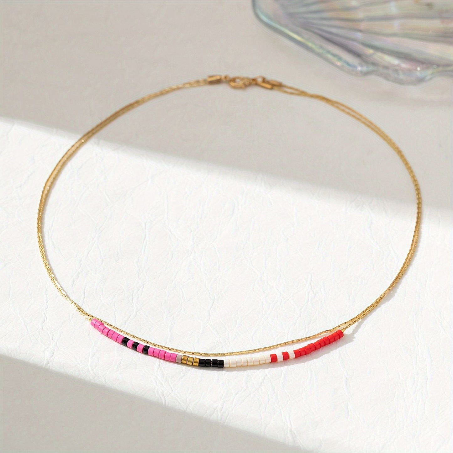 Boho Style Mixed Color Crystal Beaded Multilayer Women's Necklace Copper 14K Gold Plate Hypoallergenic Collar For Girls Jewelry Gift Neck Chain