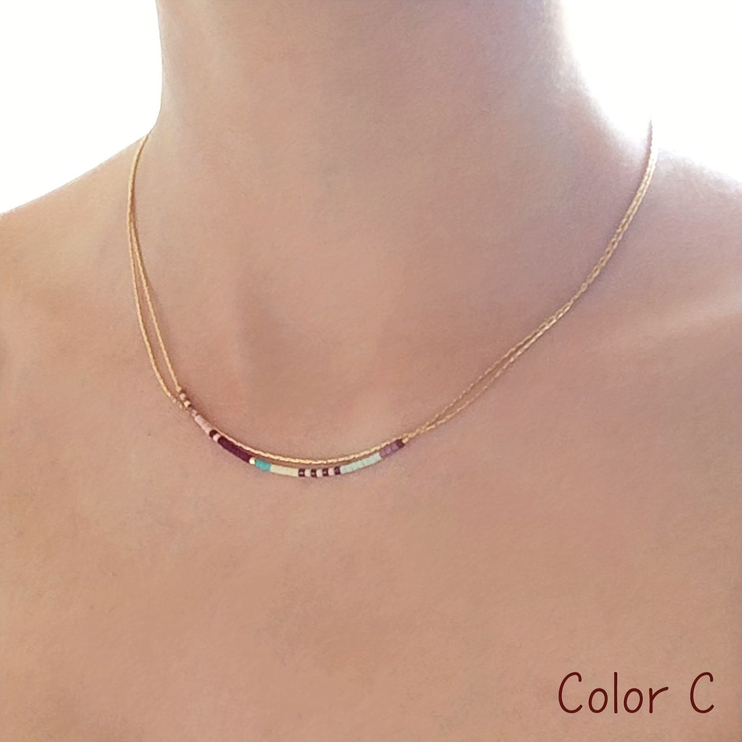 Boho Style Mixed Color Crystal Beaded Multilayer Women's Necklace Copper 14K Gold Plate Hypoallergenic Collar For Girls Jewelry Gift Neck Chain