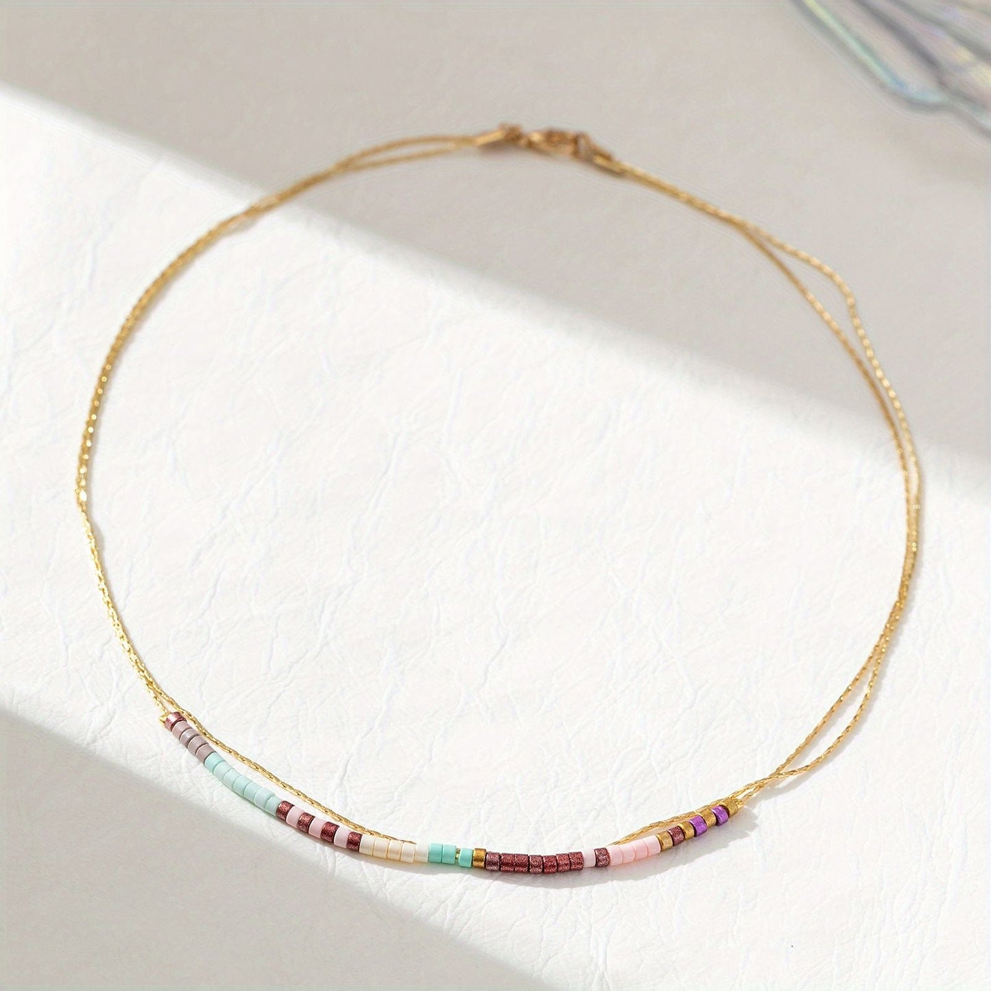 Boho Style Mixed Color Crystal Beaded Multilayer Women's Necklace Copper 14K Gold Plate Hypoallergenic Collar For Girls Jewelry Gift Neck Chain