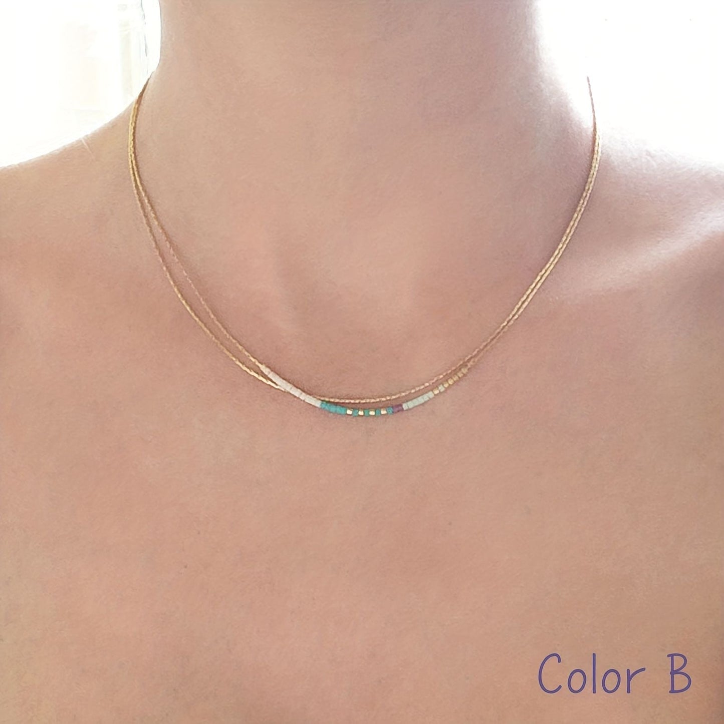 Boho Style Mixed Color Crystal Beaded Multilayer Women's Necklace Copper 14K Gold Plate Hypoallergenic Collar For Girls Jewelry Gift Neck Chain