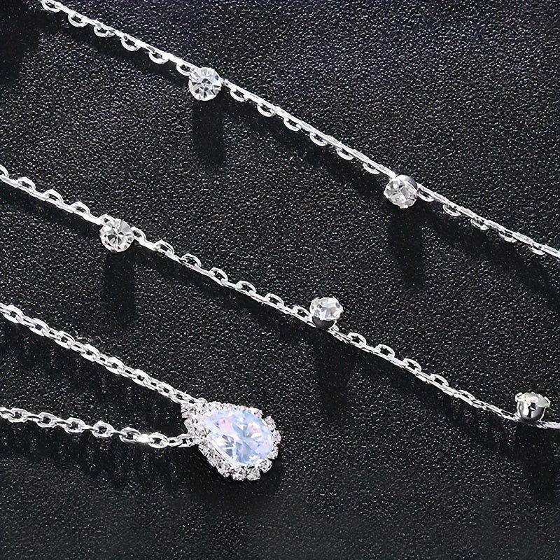 Long Rhinestone Back Necklace Body Chains For Women Wedding Cubic Zirconia Backdrop Necklace Festival Dress Body Jewelry