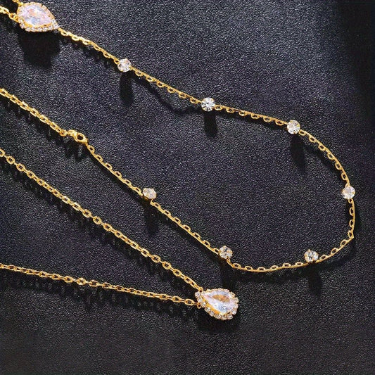 Long Rhinestone Back Necklace Body Chains For Women Wedding Cubic Zirconia Backdrop Necklace Festival Dress Body Jewelry