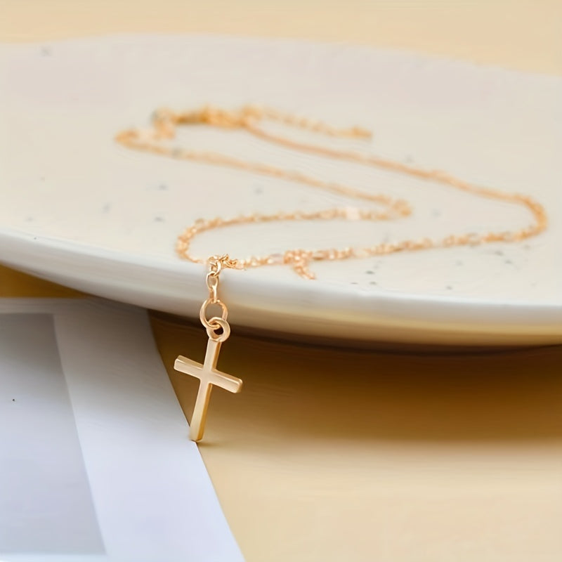 Stylish Y-Shaped Cross Pendant Necklace 18K Gold Plated Jewelry For Women