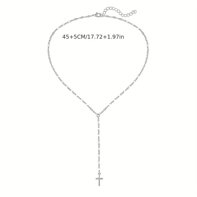 Stylish Y-Shaped Cross Pendant Necklace 18K Gold Plated Jewelry For Women