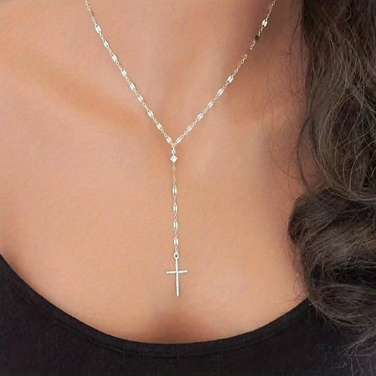 Stylish Y-Shaped Cross Pendant Necklace 18K Gold Plated Jewelry For Women