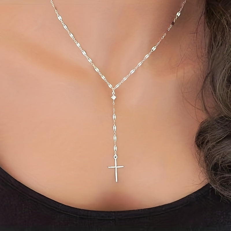 Stylish Y-Shaped Cross Pendant Necklace 18K Gold Plated Jewelry For Women