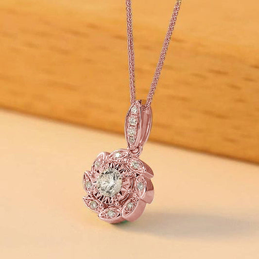 18K Gold Plated Flower Shape Zircon Necklace Sweater Chain Collarbone Accessories Birthday Holiday Gift Ladies Jewelry