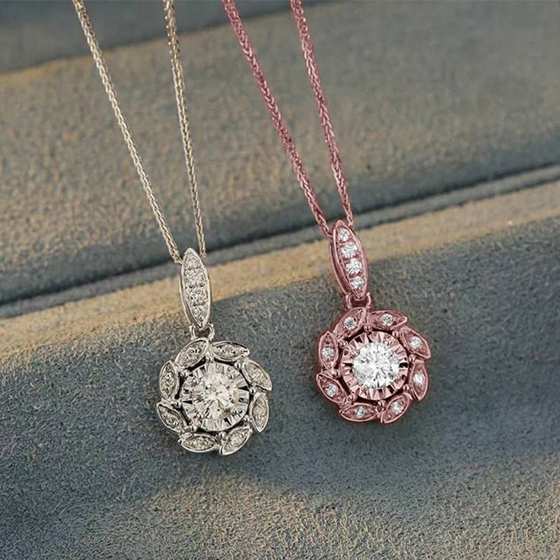 18K Gold Plated Flower Shape Zircon Necklace Sweater Chain Collarbone Accessories Birthday Holiday Gift Ladies Jewelry