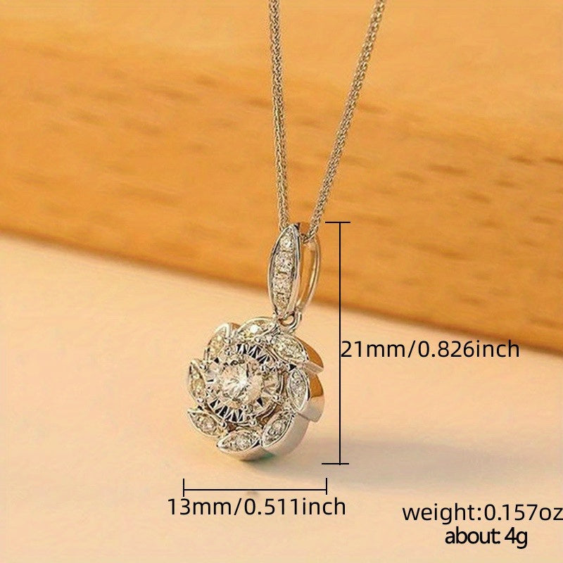 18K Gold Plated Flower Shape Zircon Necklace Sweater Chain Collarbone Accessories Birthday Holiday Gift Ladies Jewelry