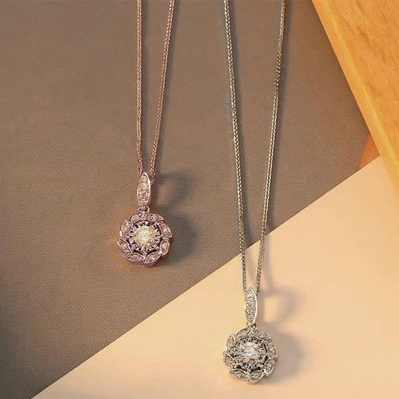 18K Gold Plated Flower Shape Zircon Necklace Sweater Chain Collarbone Accessories Birthday Holiday Gift Ladies Jewelry