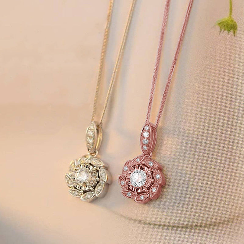 18K Gold Plated Flower Shape Zircon Necklace Sweater Chain Collarbone Accessories Birthday Holiday Gift Ladies Jewelry