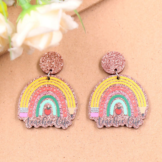 Pencil Rainbow UV Printing Acrylic Female Earrings
