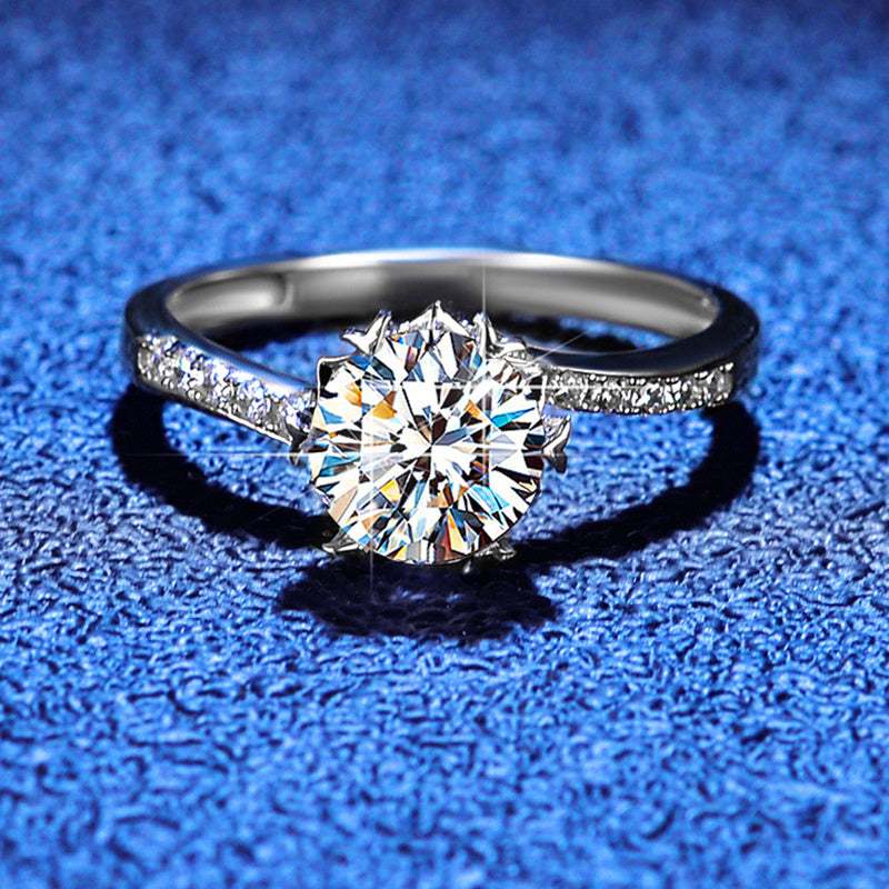 S925 Sterling Silver 1 Carat D Color Moissanite Diamond Ring