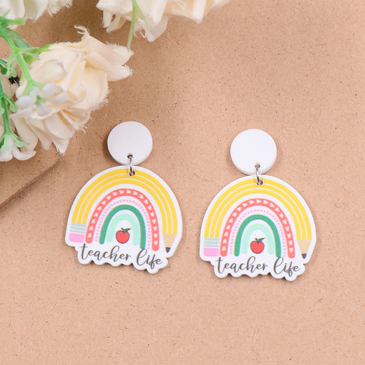 Pencil Rainbow UV Printing Acrylic Female Earrings
