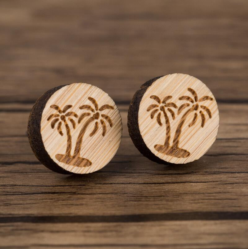 New Vintage Small Animal Plant Wooden Stud Earrings For Girls Simple Stud Earrings