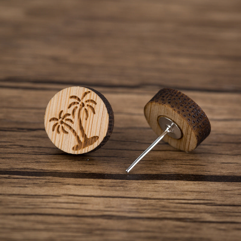 New Vintage Small Animal Plant Wooden Stud Earrings For Girls Simple Stud Earrings