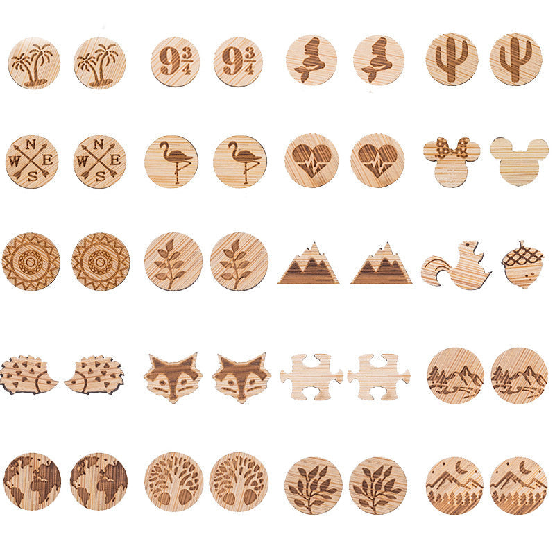 New Vintage Small Animal Plant Wooden Stud Earrings For Girls Simple Stud Earrings