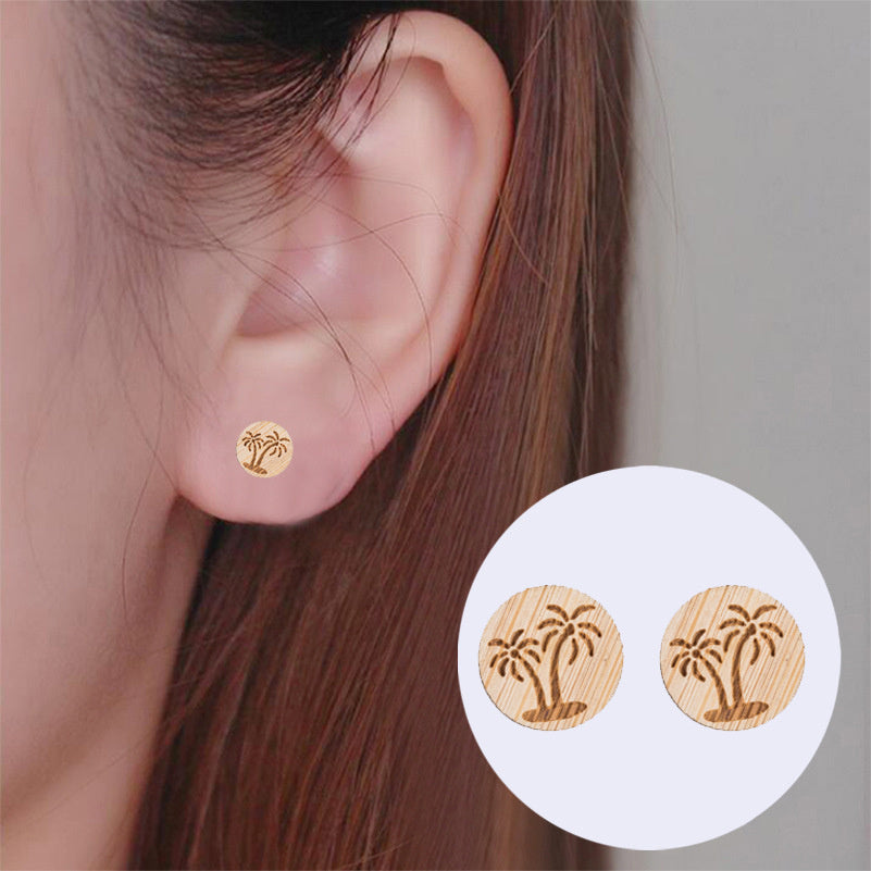 New Vintage Small Animal Plant Wooden Stud Earrings For Girls Simple Stud Earrings