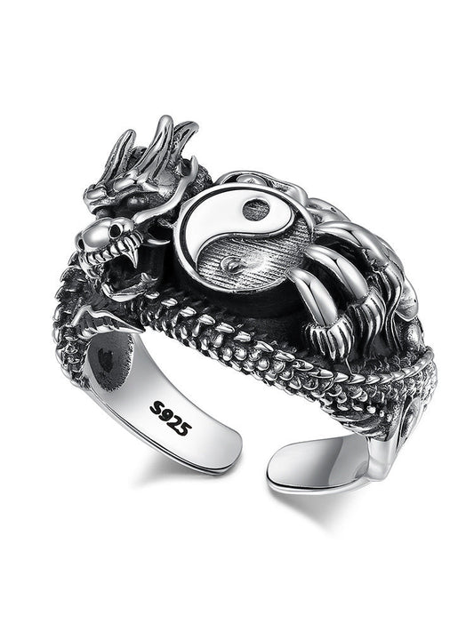 Thai Silver Gossip Tai Dragon Ring Male Personality