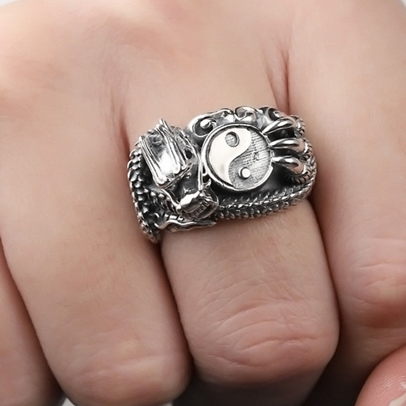 Thai Silver Gossip Tai Dragon Ring Male Personality