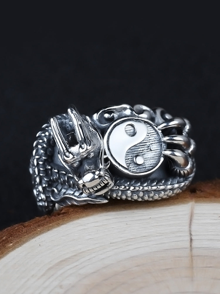 Thai Silver Gossip Tai Dragon Ring Male Personality