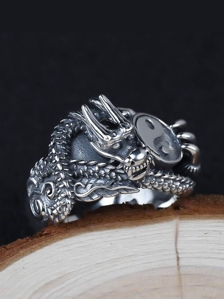 Thai Silver Gossip Tai Dragon Ring Male Personality
