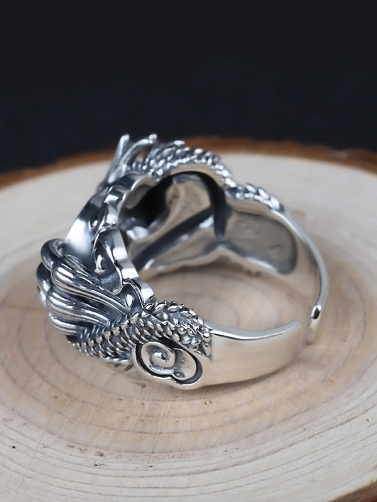 Thai Silver Gossip Tai Dragon Ring Male Personality