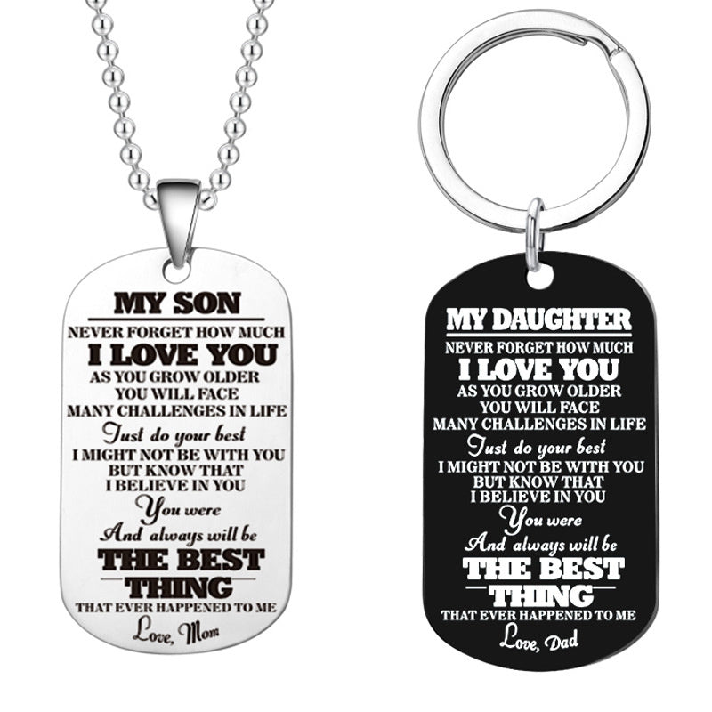 Stainless Steel Tag Necklace Key Ring