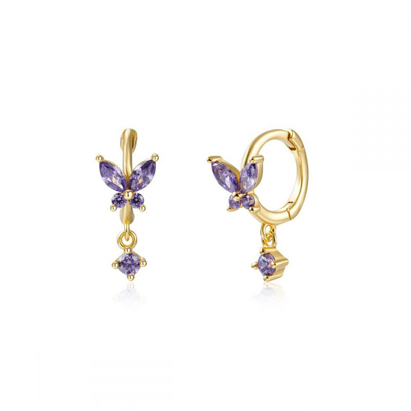Women's Multicolored Zircon Butterfly Earrings