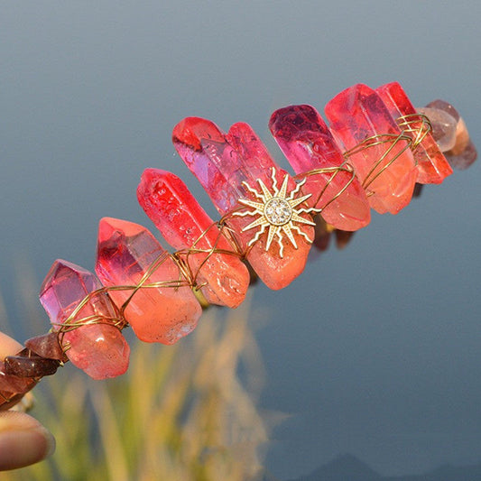Natural Electroplated Crystal With Natural Gravel Headband
