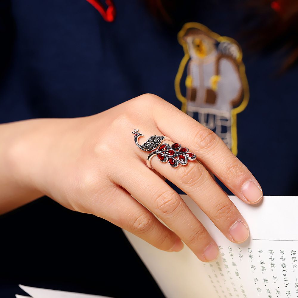 Silver Jewelry Women's Peacock Pomegranate Ring