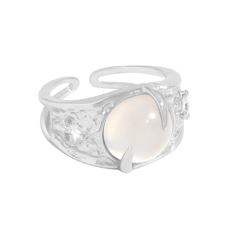 Moonlight Series Agate Opening Ring Sterling Silver S925 Female