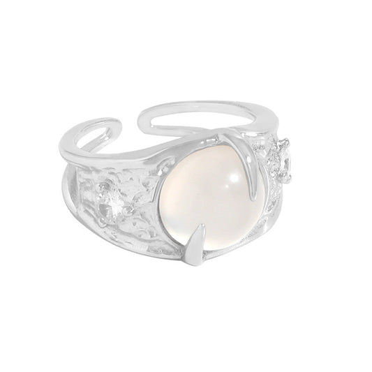 Moonlight Series Agate Opening Ring Sterling Silver S925 Female