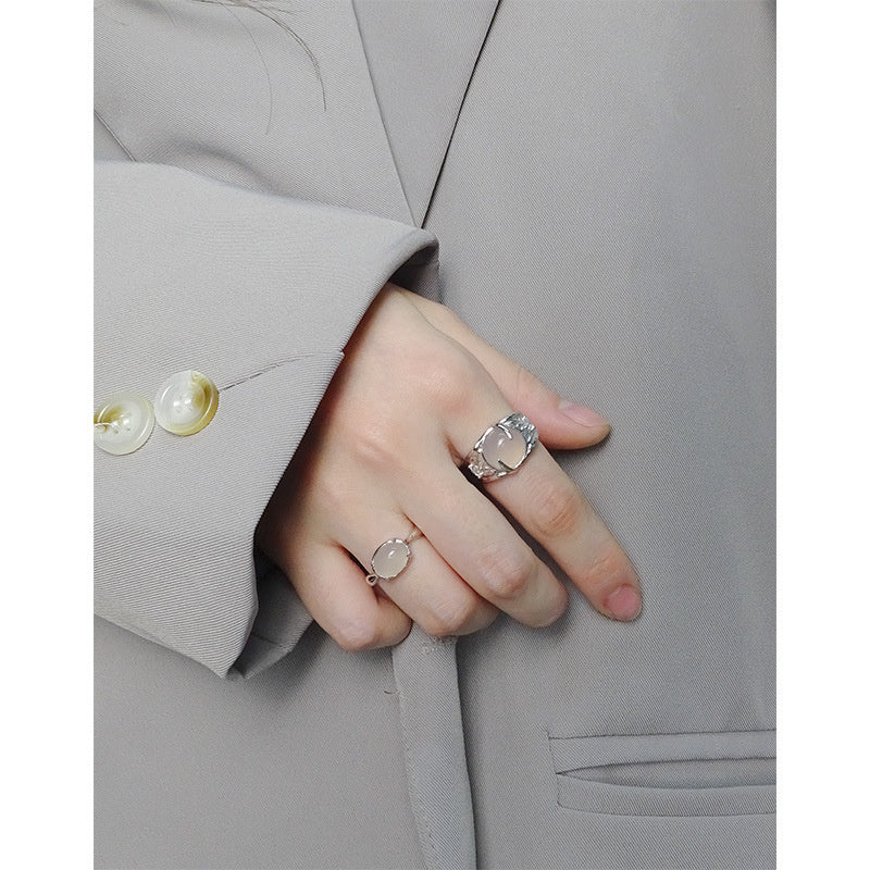 Moonlight Series Agate Opening Ring Sterling Silver S925 Female
