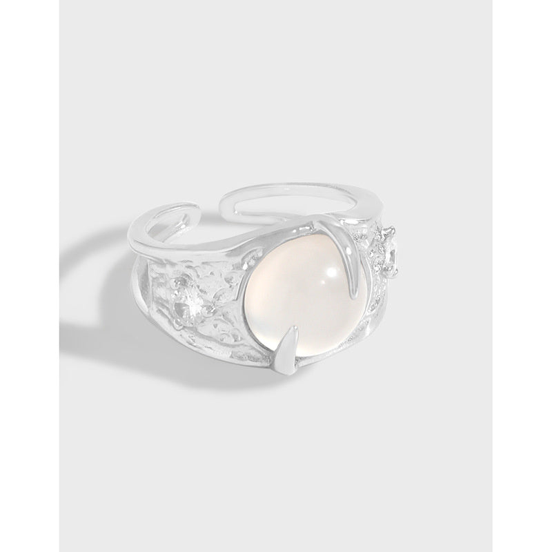Moonlight Series Agate Opening Ring Sterling Silver S925 Female