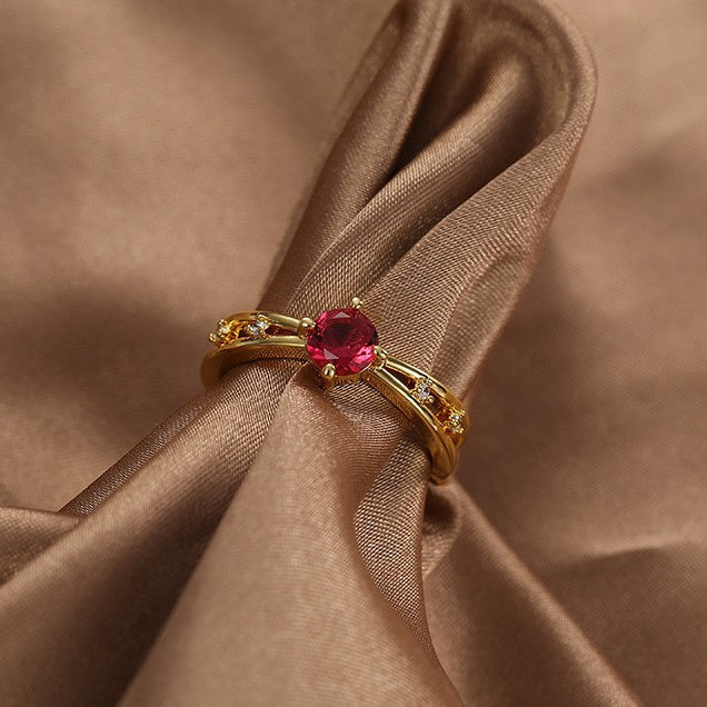Feminine Temperament Simple Red Zircon Index Finger Ring