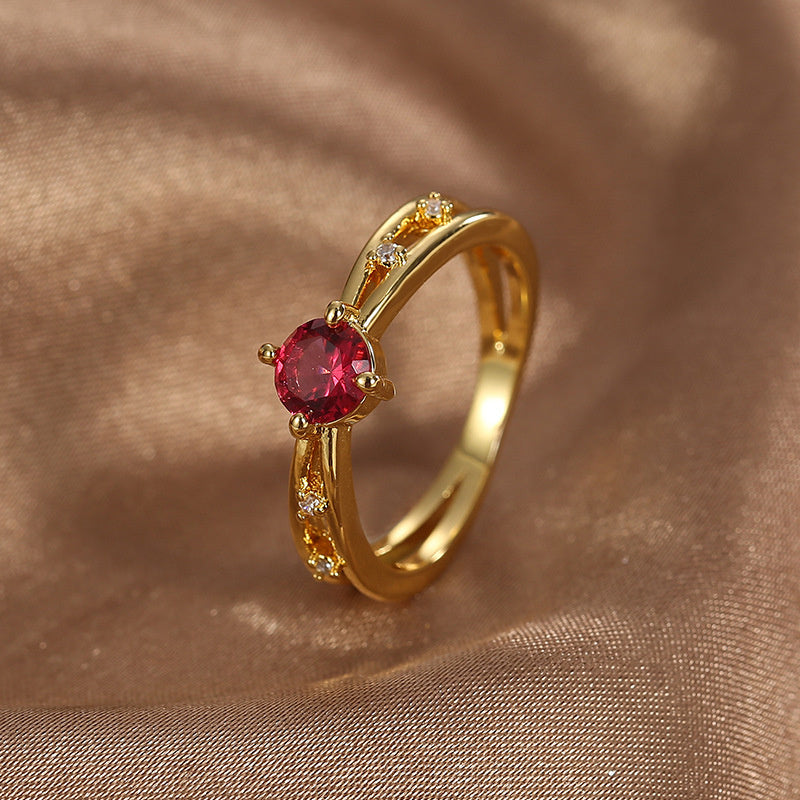 Feminine Temperament Simple Red Zircon Index Finger Ring