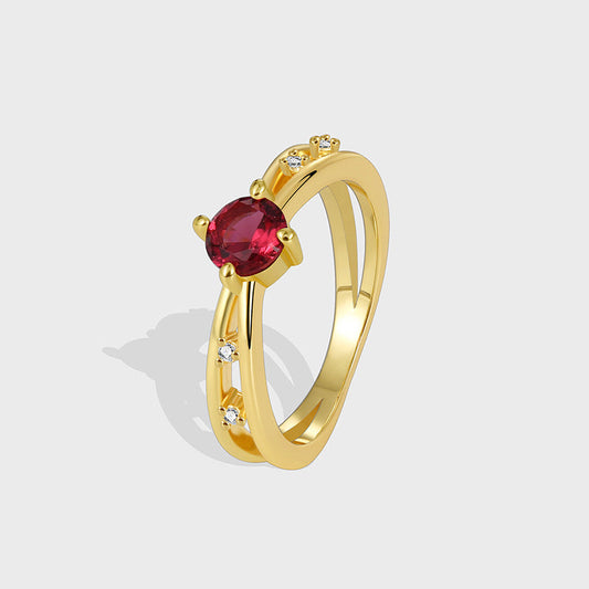 Feminine Temperament Simple Red Zircon Index Finger Ring