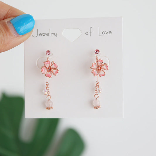 Cherry Blossom Langdi Oil Artistic Temperament 925 Silver Needle Earrings