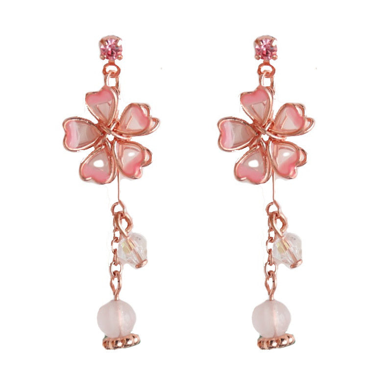 Cherry Blossom Langdi Oil Artistic Temperament 925 Silver Needle Earrings