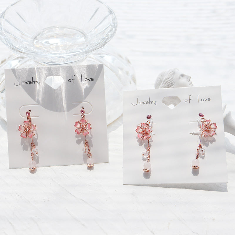 Cherry Blossom Langdi Oil Artistic Temperament 925 Silver Needle Earrings