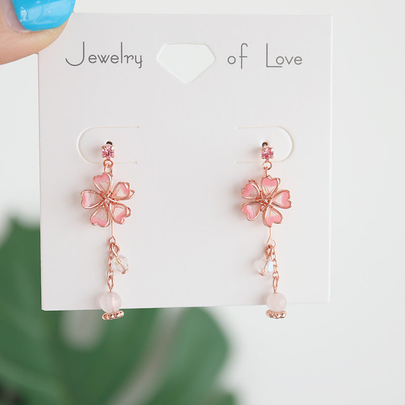 Cherry Blossom Langdi Oil Artistic Temperament 925 Silver Needle Earrings