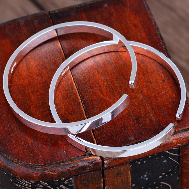 Simple Smooth Lovers Silver Bracelet