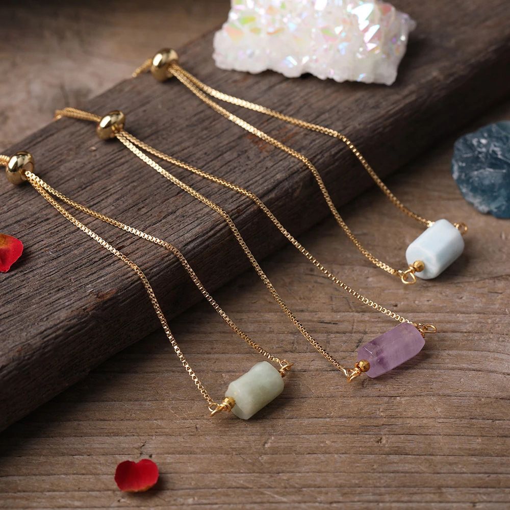 New Multiple Prismatic Stone Metal Chain Bracelet Adjustable Women Bracelet