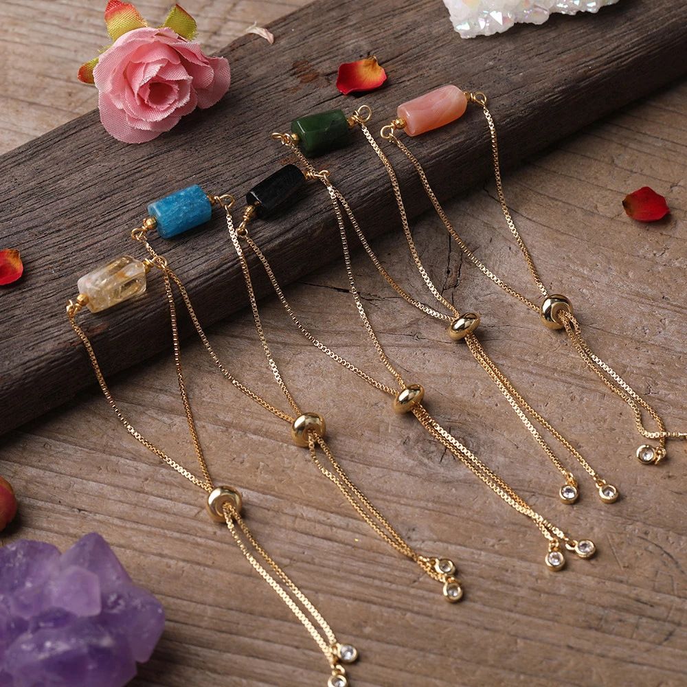 New Multiple Prismatic Stone Metal Chain Bracelet Adjustable Women Bracelet